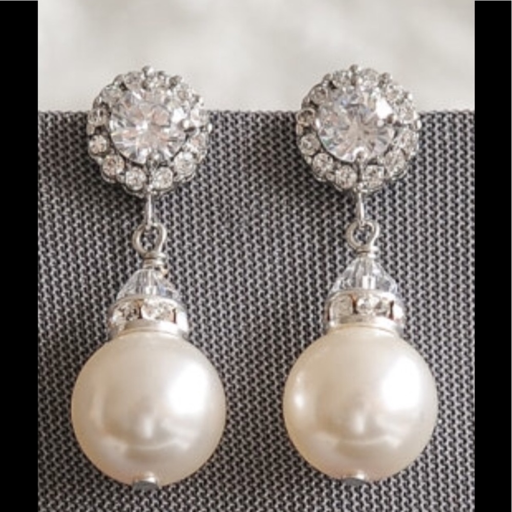 ,Swarovski Pearl Dangle Wedding Stud Earrings